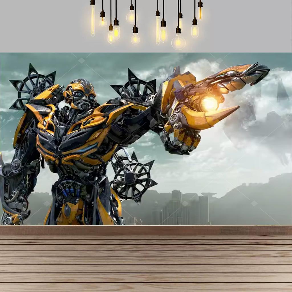 Robot Transformersed Them Party Decor Boys Birthday Backdrop Bumblebee Mechanical Warrior Party Supplies Decor Background286