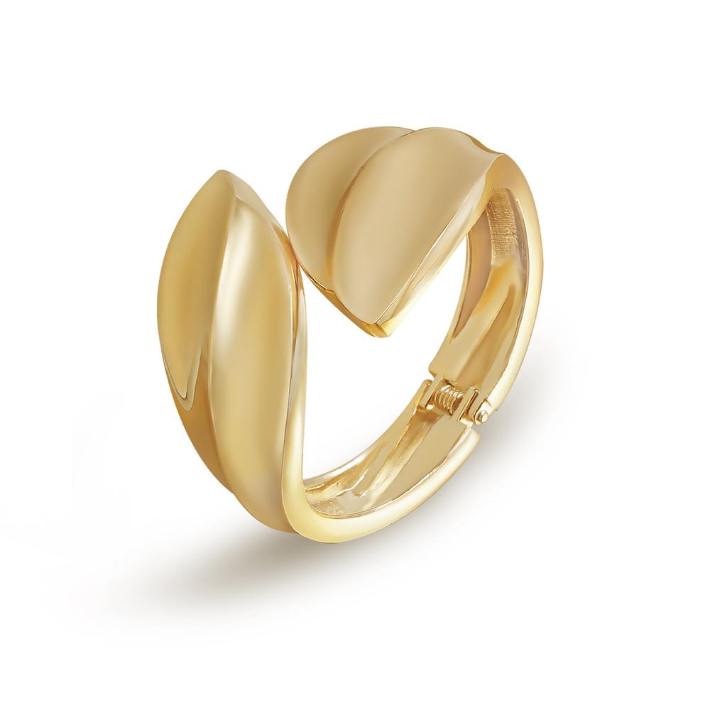 Chunky Punk Exaggerated Gold Plated Color Wide Leaf Large Opening Bracelet for Women Girls Daily Party Metal Jewelry