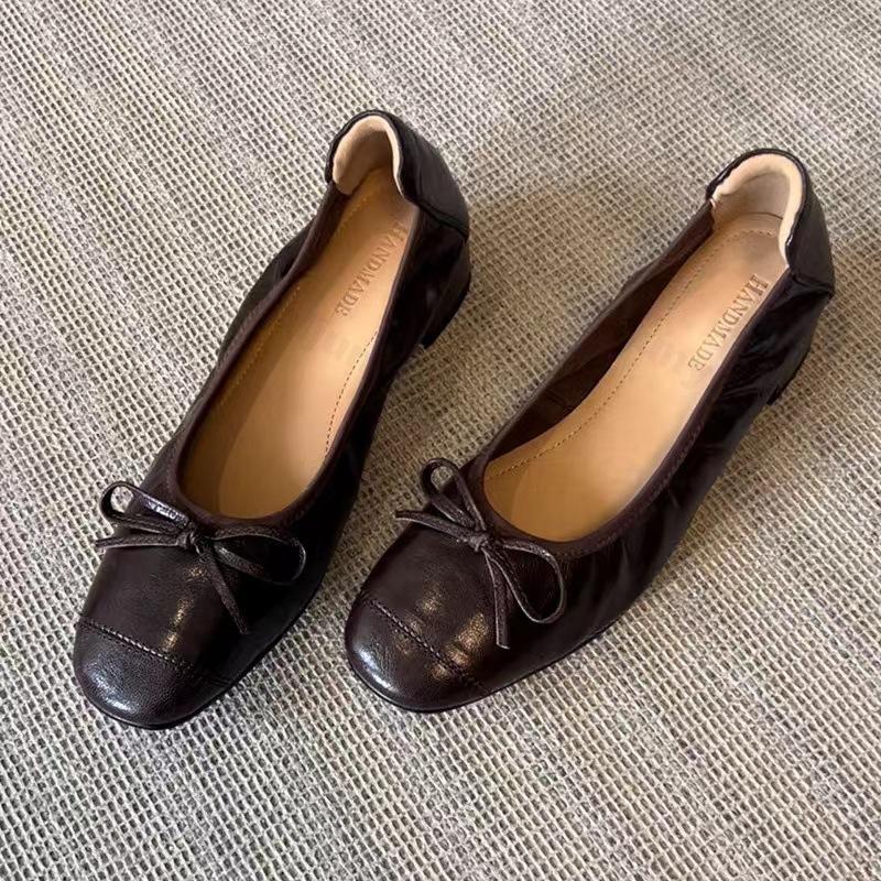 Women Ballet Flats 2026 Autumn Round Toe Bow Casual Shoes High Quality Sheepskin Comfortable Outdoor Low Heel Shoe Zapatos Mujer