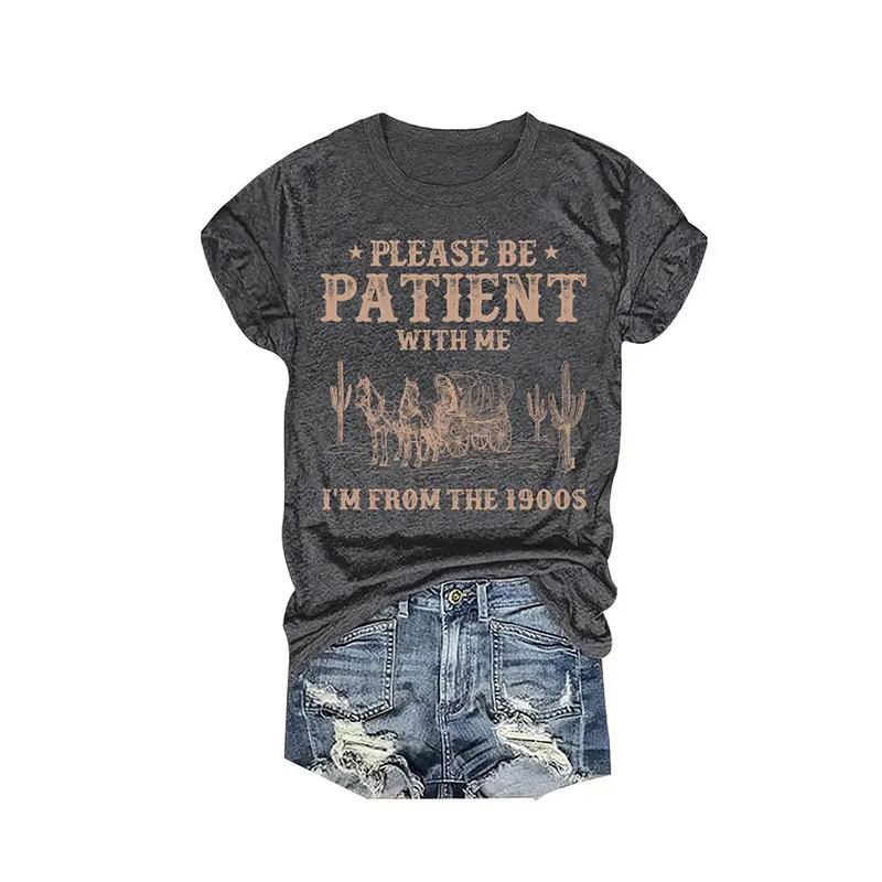 Women Summer T Shirt  Print Retro Fashion Short Sleeve Tees Casual   Printed  Tops