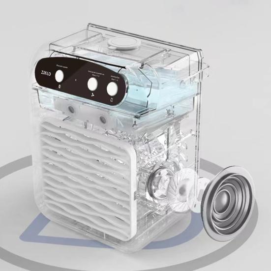 Aparat de aer condiționat portabil cu rezervor mare de apă, baterie reîncărcabilă, funcționare silențioasă, unitate AC portabilă cu difuzor compatibil Bluetooth