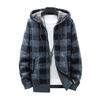 Zimowa męska bluza z kapturem Pluszowy dzianinowy płaszcz Długie rękawy Zapinana na zamek z kapturem Odzież wierzchnia Luźny krój Kraciasty wzór Gruba ciepła Podwójne kieszenie Sport Outdoor Praca Codzienna