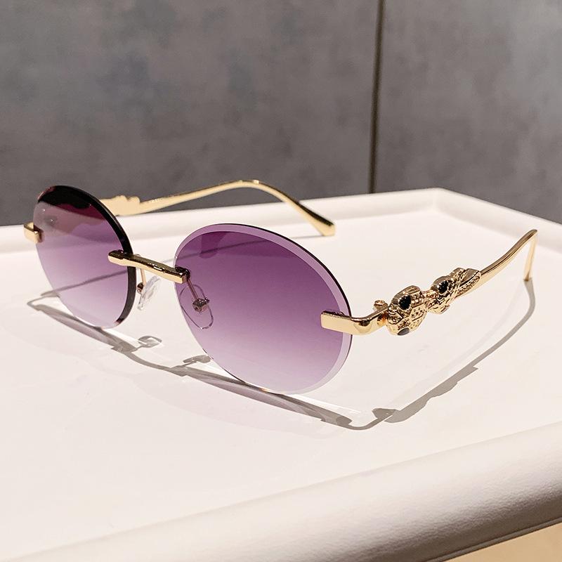 

New y2k Oval Rimless Vintage Diamond Cutting Sunglasses Women For Men Luxury Brand Designer Metal Snake Head Popular Sun Glasses серый