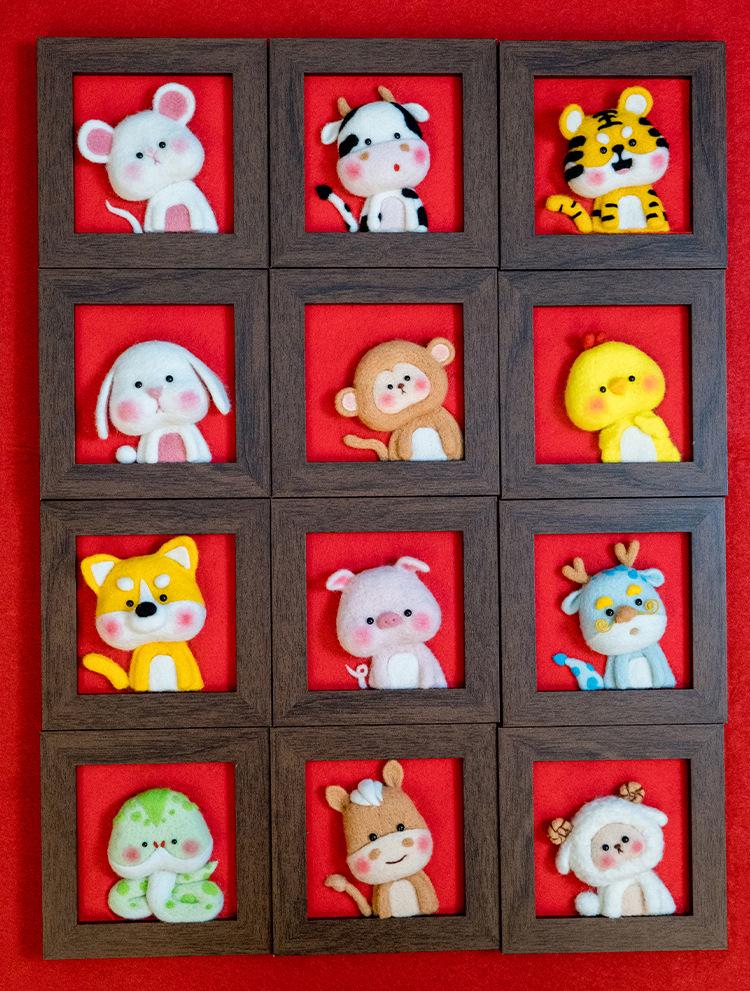 Xianci Year of the Horse Zodiac Wool Felt Needle Felting DIY Photo Frame Gift Set