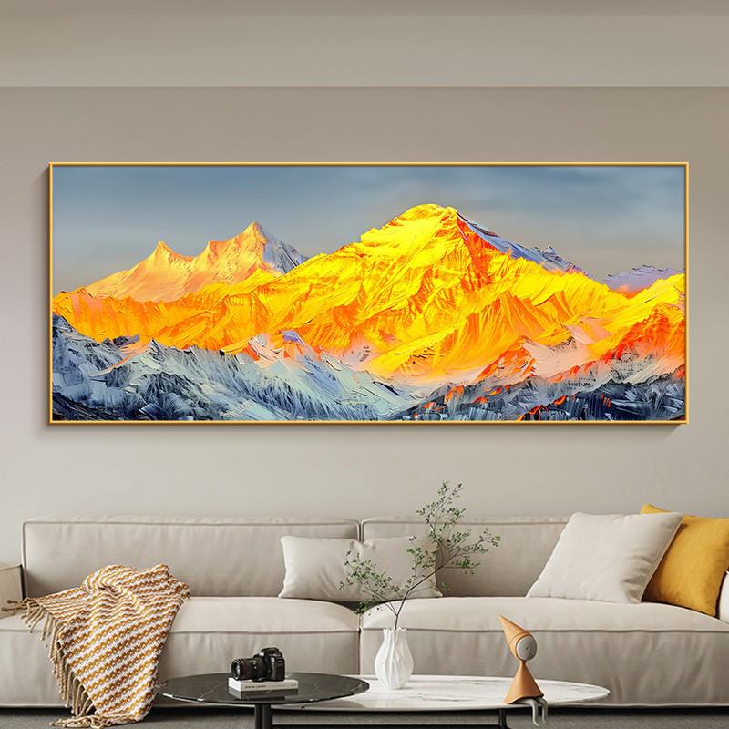 Golden Mountain Luxury Wall Art: Modern Sofa Backdrop for Living Room or Office