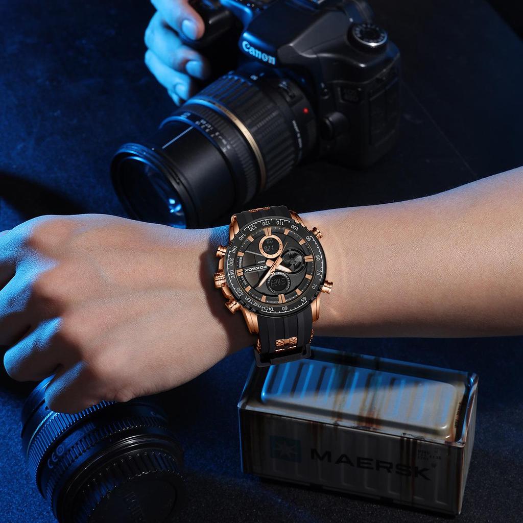 FOXBOX Men's Dual Display Luminous Waterproof Chronograph Watch