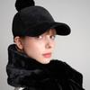 TECHSKIN Women'S Fur Ribbon Corduroy Golf Cap Black