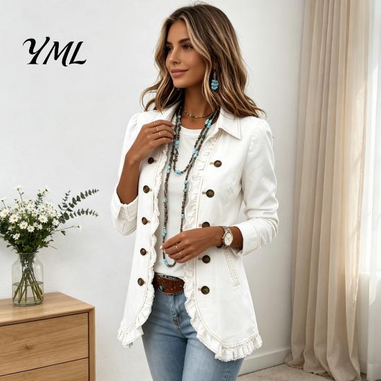 Umlegekragen Jacken Damen Böhmische Blumenjacke, Gerüschter Offener Mantel, Jacke Schlanke Passform Lässig Langarm Oberbekleidung für den Herbst