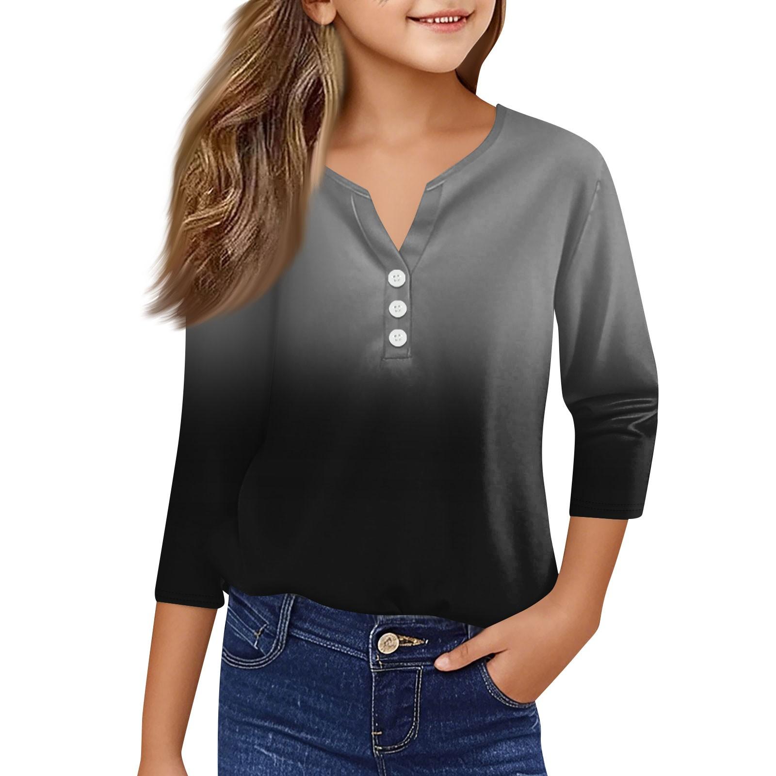 

Повседневные модные топы для девочек с принтом, футболка с семью рукавами и пуговицами 130 чёрный