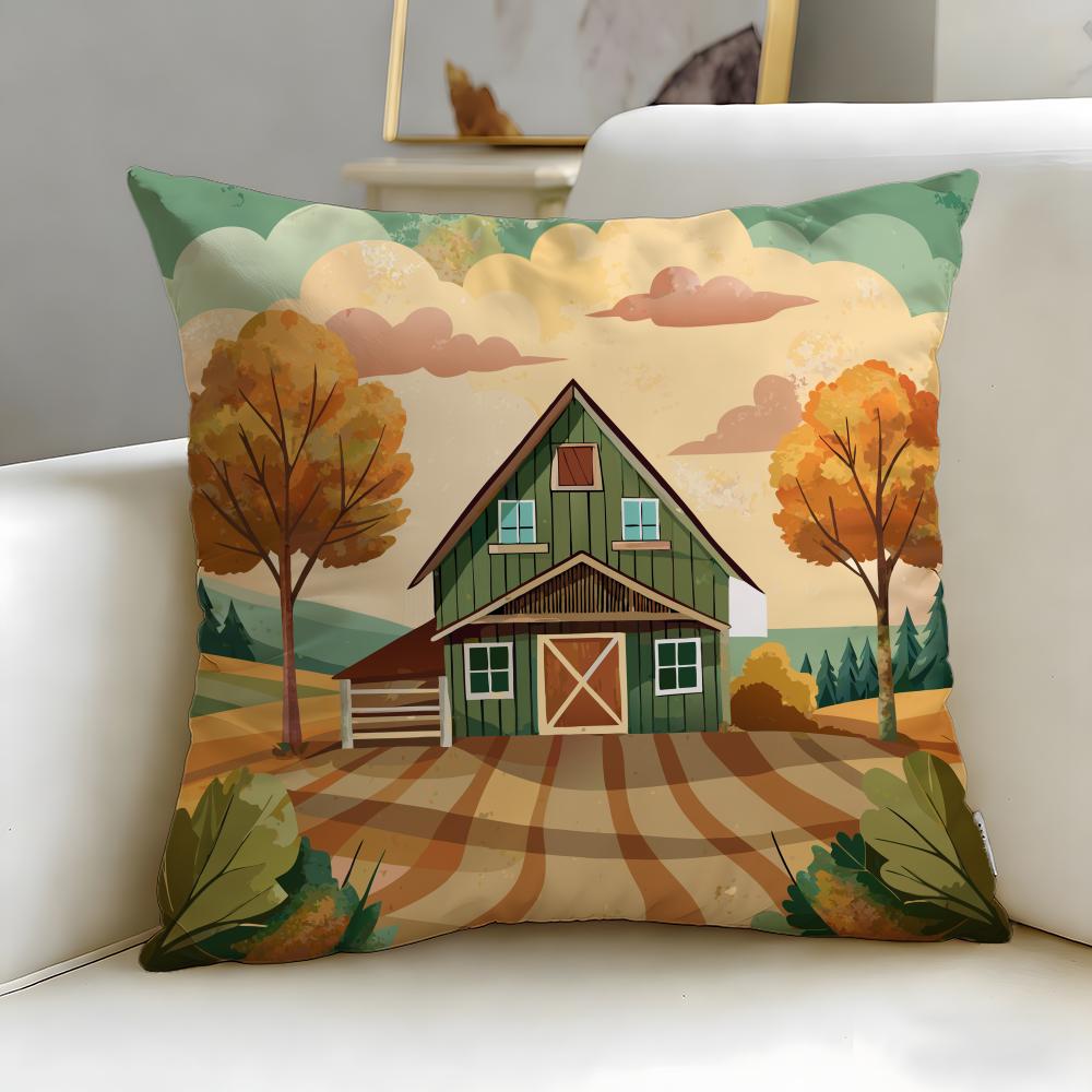 Classic Art Theme Farm Painting Cushion Cover Soft EasyWash Pillow Case Versatile for Couch Bed Travel and Office