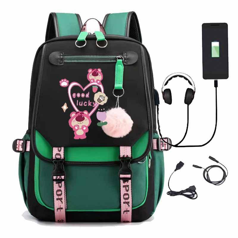 Strawberry Bear School Bag Children'S Backpack Elementary School Student Usb Charging Male Female Junior High School Student College Student Backpack