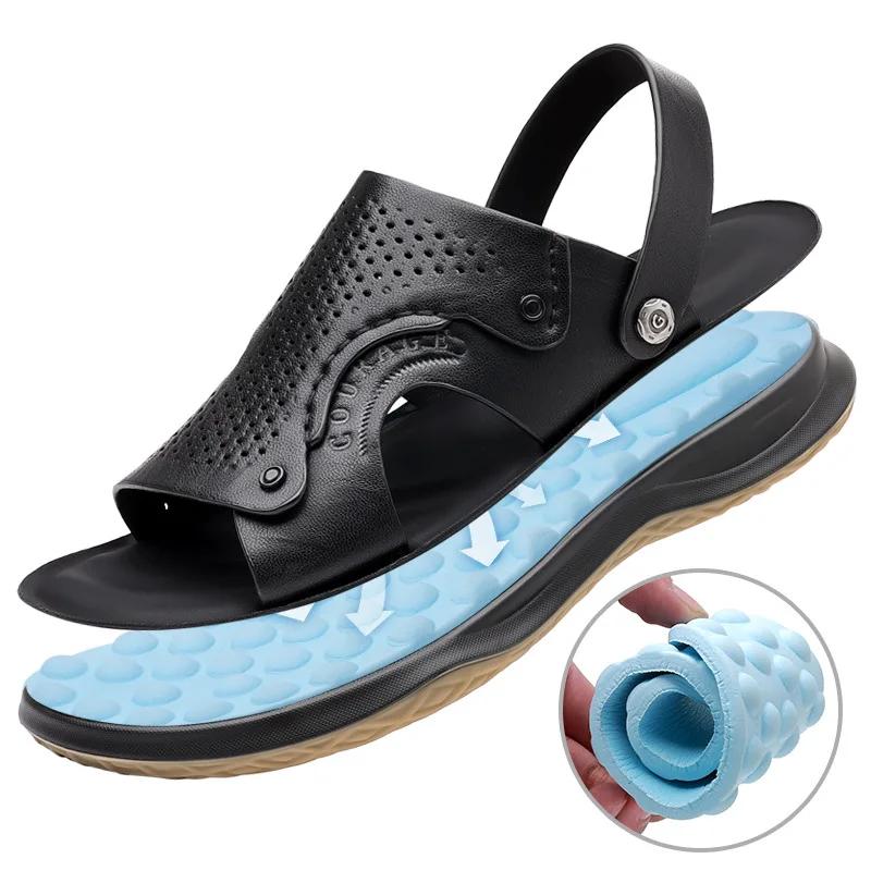 

FashionSummer Fashion Cow Leather Men s Sandals New Designer Casual Beach Shoes Male Platform Slipper Shoes for Men 38