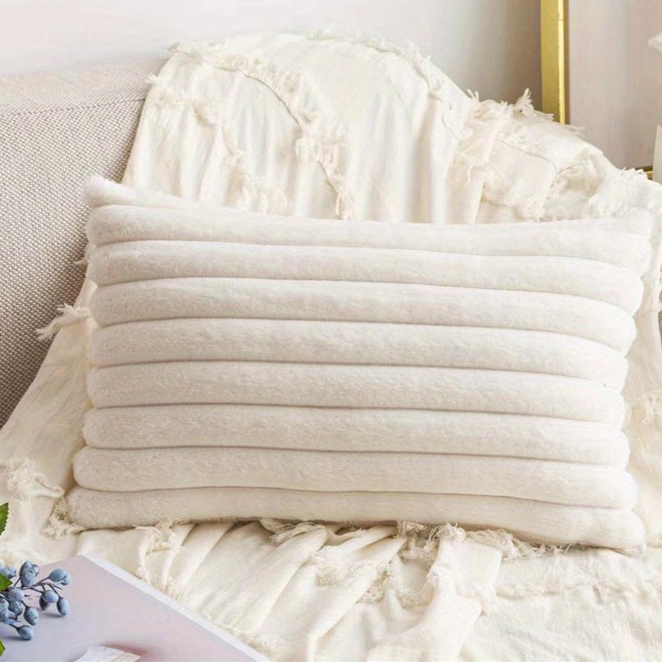 1 шт. Двусторонние плюшевые декоративные наволочки, полосатые мягкие наволочки для дивана, дивана, спальни, домашнего декора, без подушки 12 X 19.6inch/30 X50cm белый