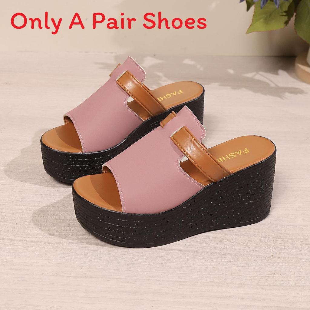 Summer Womens One Word Slides With Thick Pu Upper And Rubber Sole For Casual Wear