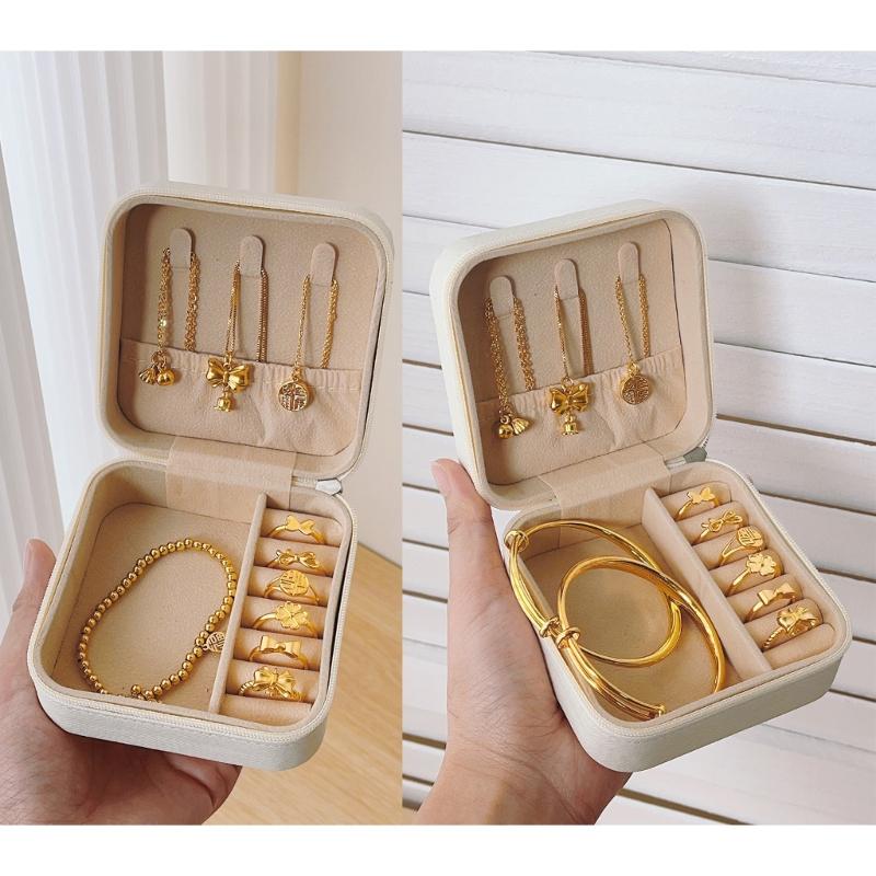 PU Leather Jewelry Box Accessory Organizer with Soft Velvets Interior Storage Case for Earrings Bracelets Necklaces