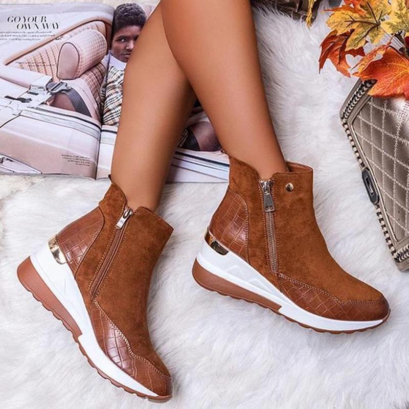 Women Boots Fashion Winter Ankle Waterproof Boots Round Toe Wedges Snow Warm Women'S Sneakers Work Non-Slip Female Shoes C526