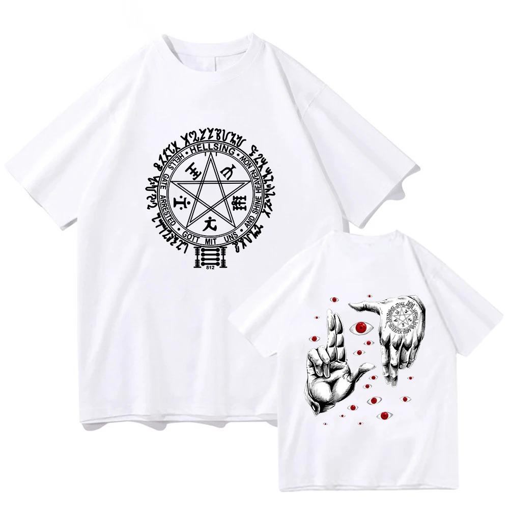Anime Hellsing Ultimate T-shirts Mens Clothing Graphic Manga Alucard Eyes Harajuku Cotton Tees Unisex Summer Top Male Streetwear