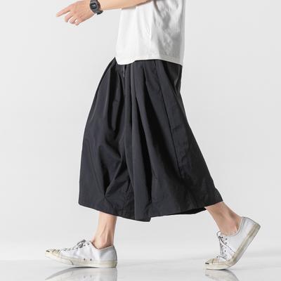 2025 Men Harajuku Wide Leg Pants Summer Men Chinese Style Retro Loose Hanfu Bloomers Trousers Male Reflective Pants