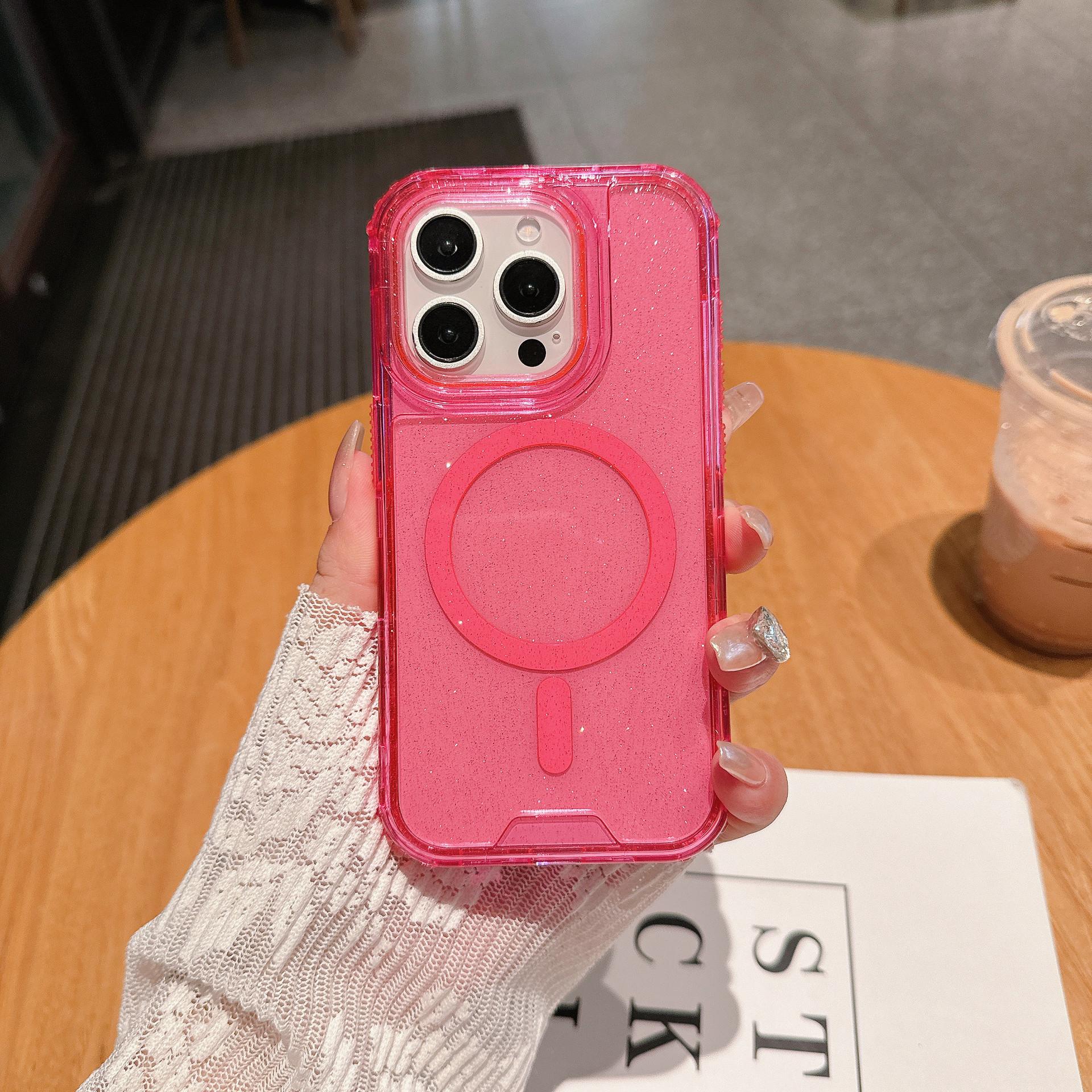 

For IP16 Series Second Generation Magnetic Colorful Three-in-one TPU Plus Glitter Powder Detachable Independent Button Mobile Phone Case For iPhone 16 pro max