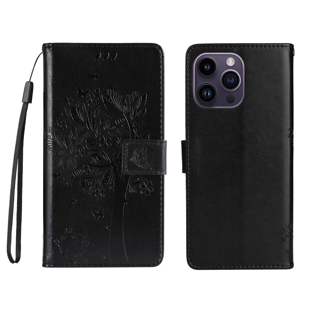 For iPhone 15 Pro Max Phone Case with Stand Cat Tree Pattern Leather Wallet Mobile Cover