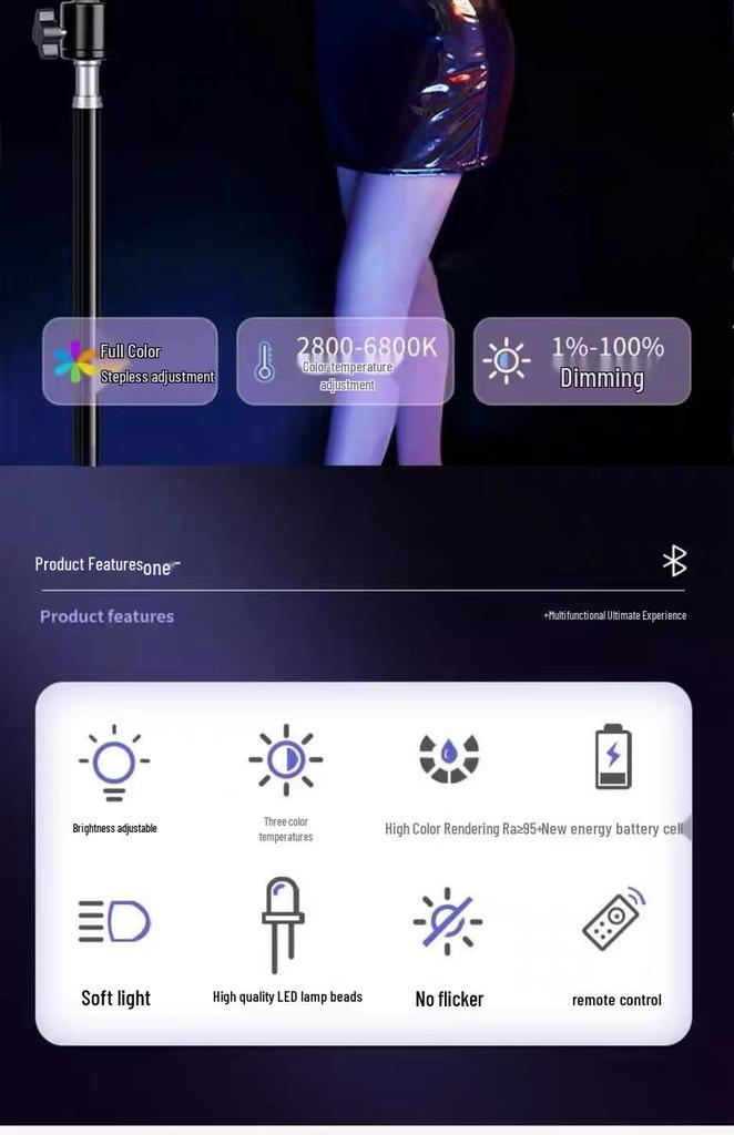 50W RGB Handheld LED Photography Light – Full Color Atmosphere and Live Broadcast Fill Light