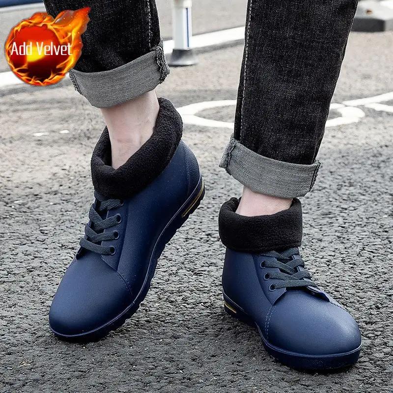 Man Shoes Low Short Warm Ankle Rain Boots for Men Chef Kitchen Cooking Winter Big Size Galoshes City Original Mud Outdoor