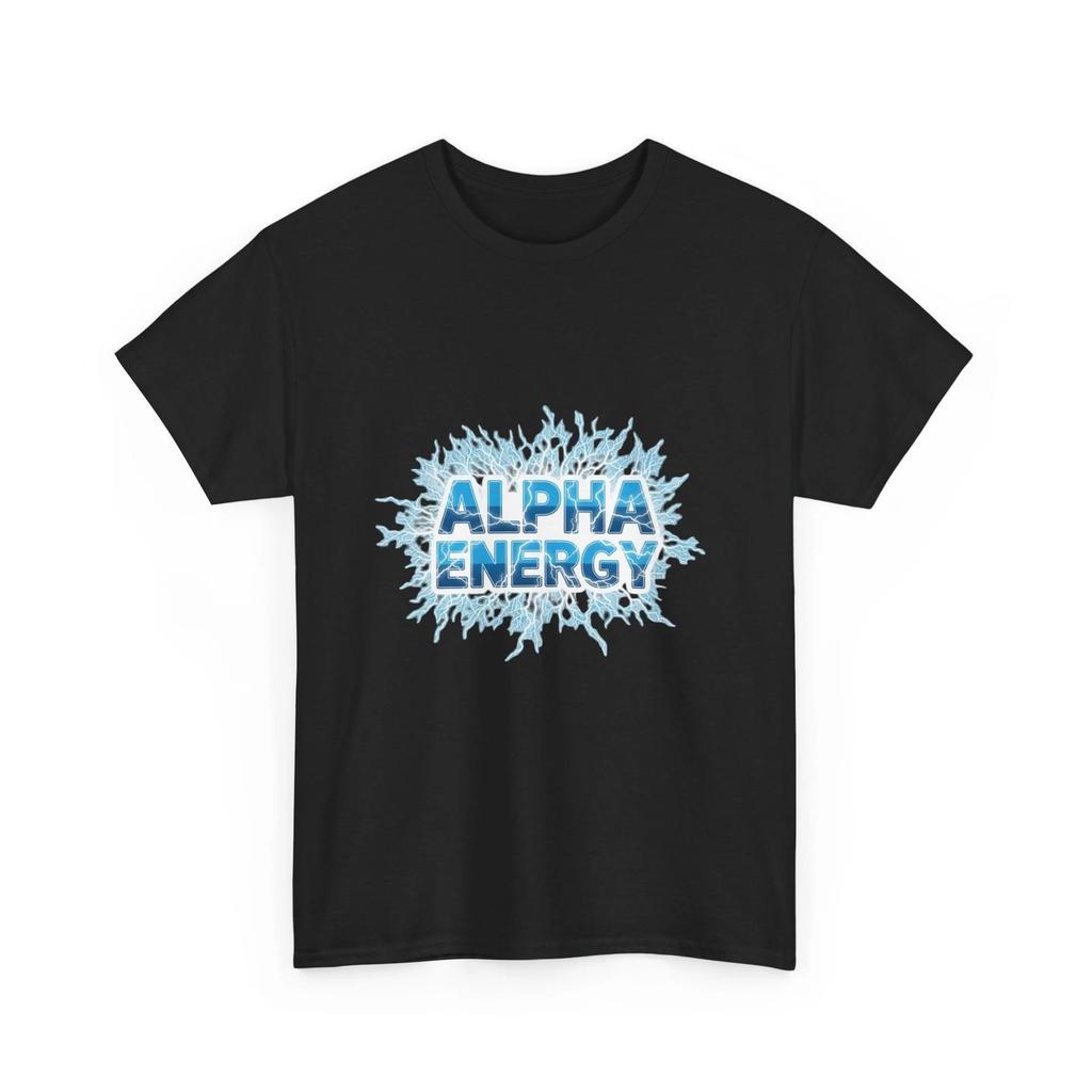 Alpha Energy T-Shirt | Blue Lightning Text Graphic, Cool Shirt, Powerful Man