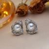 Natural Freshwater Pearl Earrings Fashion Cubic Zirconia Pearl Stud Earrings For Women Party Jewelry