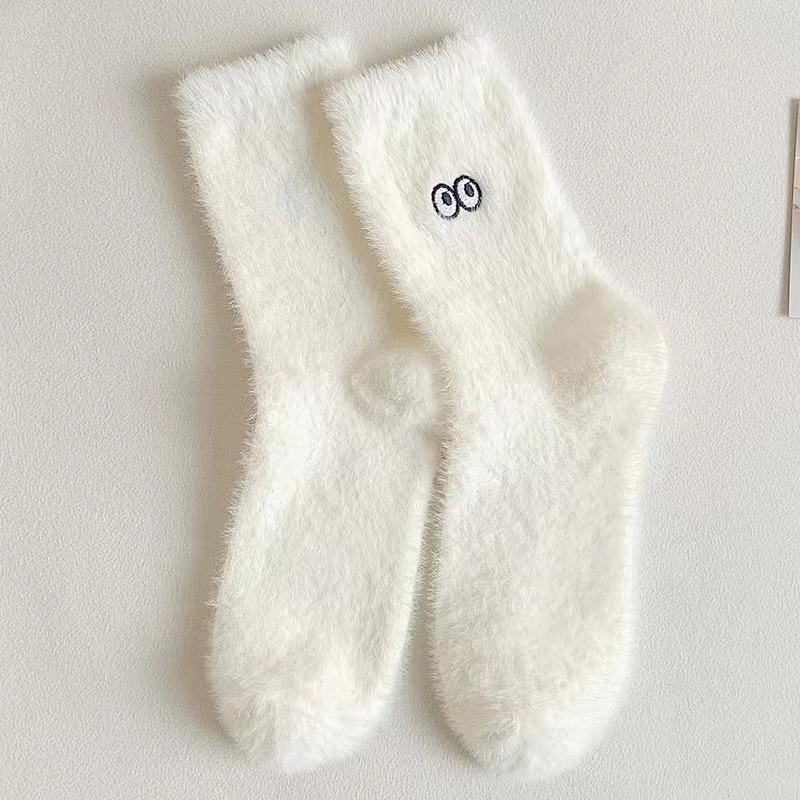 Dame Høst Vintersokker Søt Mønster Pluss Fløyelssokker Hvite Ekspresjons Midtube Sokker