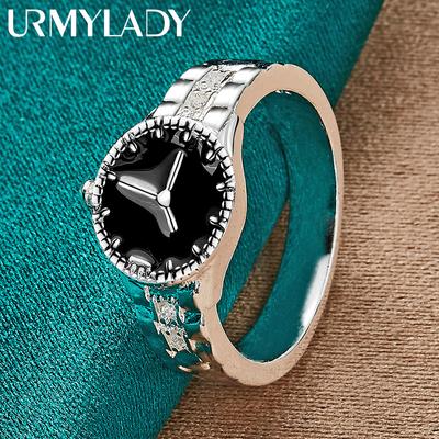 URMYLADY Reloj de pulsera de plata de ley 925 con anillo de 7 a 10 para mujer, joyería de moda para fiestas de bodas