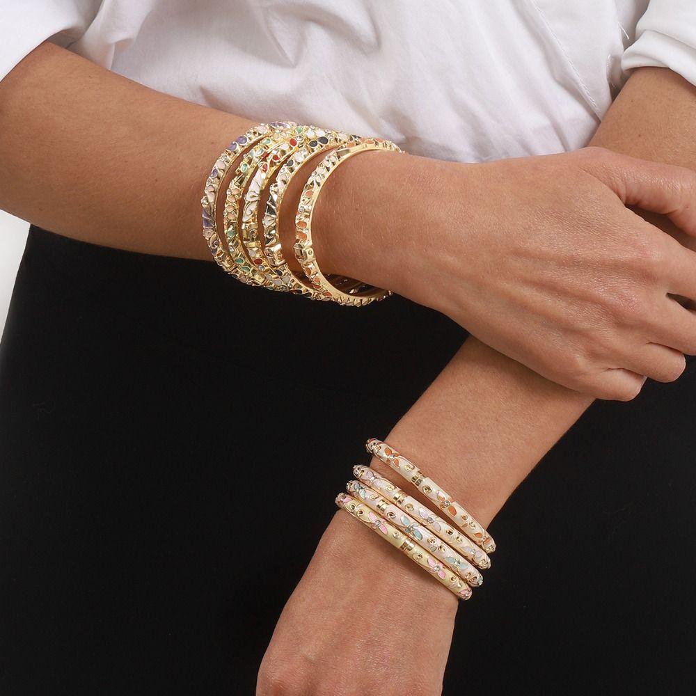 Shiny Drip Oil Enamel Bracelet Open Women's Hand Bracelet Hollow Out Flower Bangle Jewelry Gifts