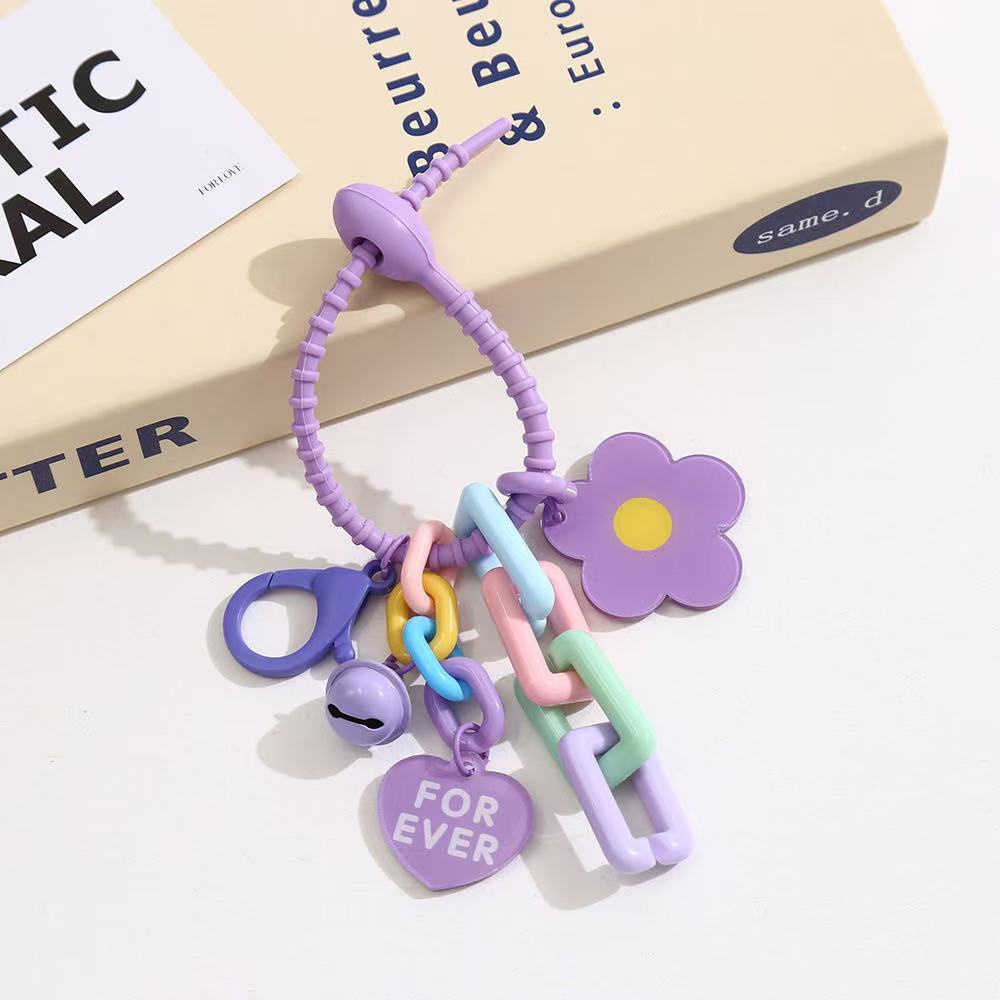 Creative Candy Color Flower Heart Pendant Keychain Cute Small Flower Key Ring Bag Pendant Accessories Purse Accessories