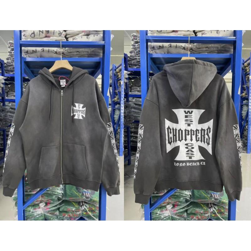Vintage West Coast Hooded Zip-Up Sweatshirt With Sanskrit Script Print Relaxed Fit Cotton Pullover Men