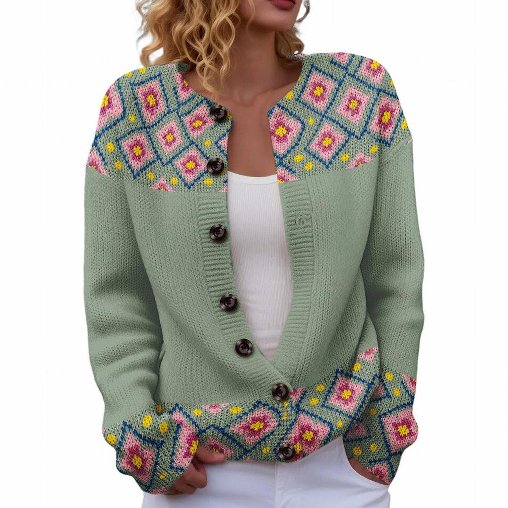 Round Neck 3D Print Cardigan Sweater TX-YK01