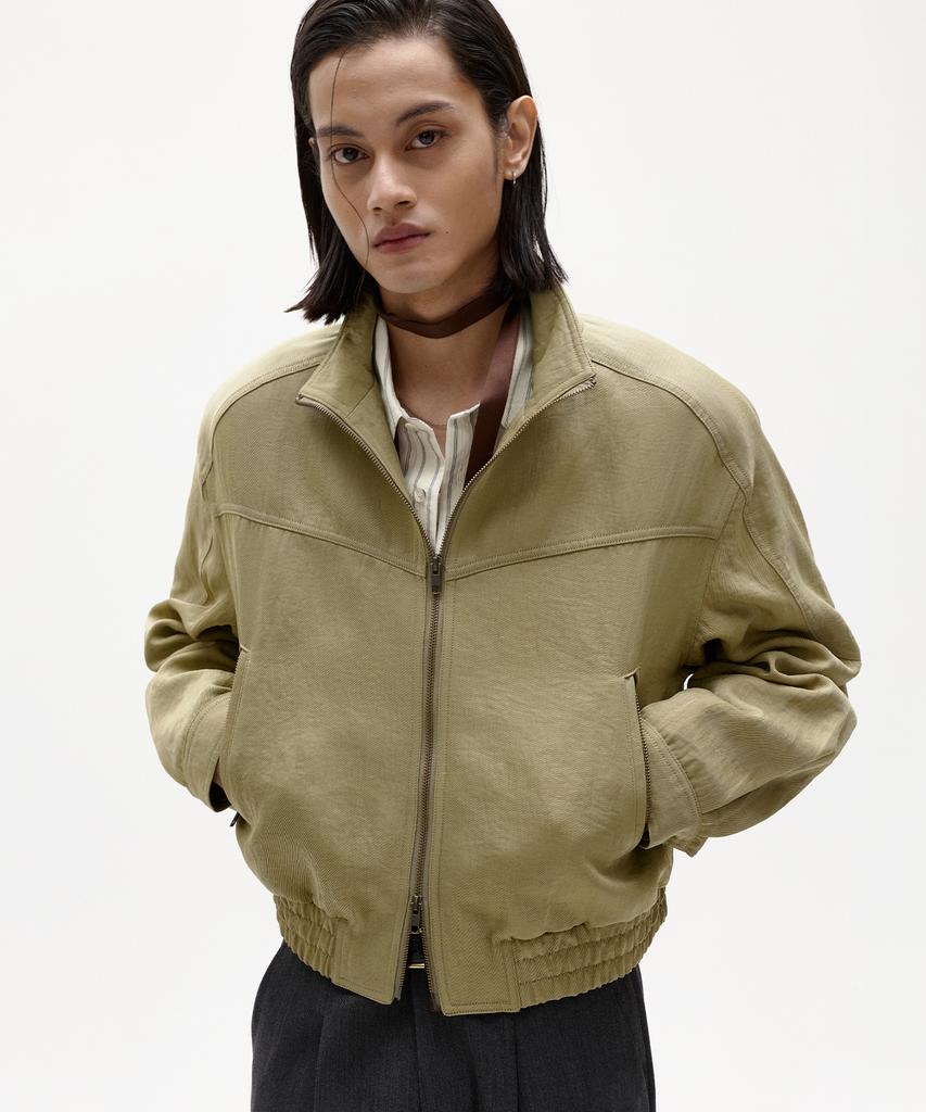 Lmood Baron Washed Nylon Bomber Jacket Beige