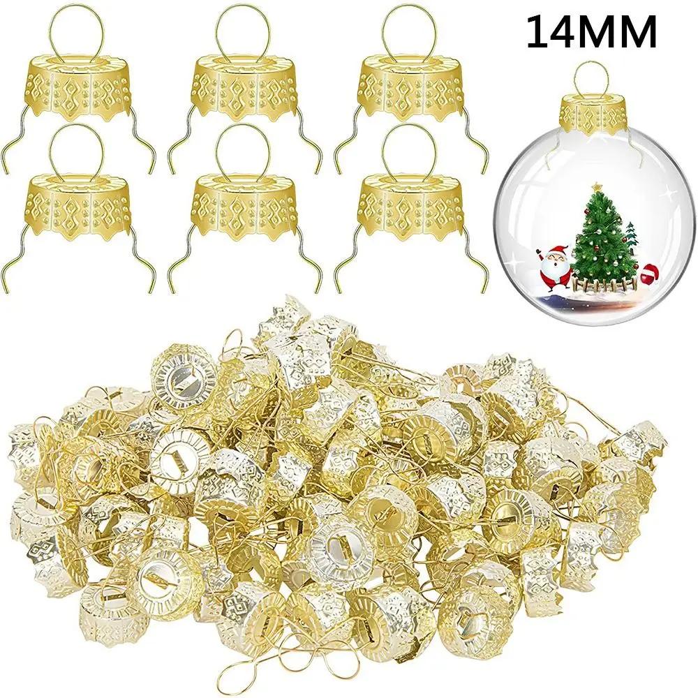 

50PCS Aluminium Christmas Ball Caps Electroplating DIY Christmas Ball Ornaments Cap Gold Silver Metal Hangers Cap Home Decor