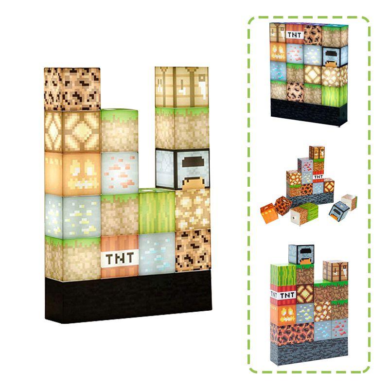 Stitching Minecraft Night Light Lamp Usb Power Decor Building Block Stacking Diy