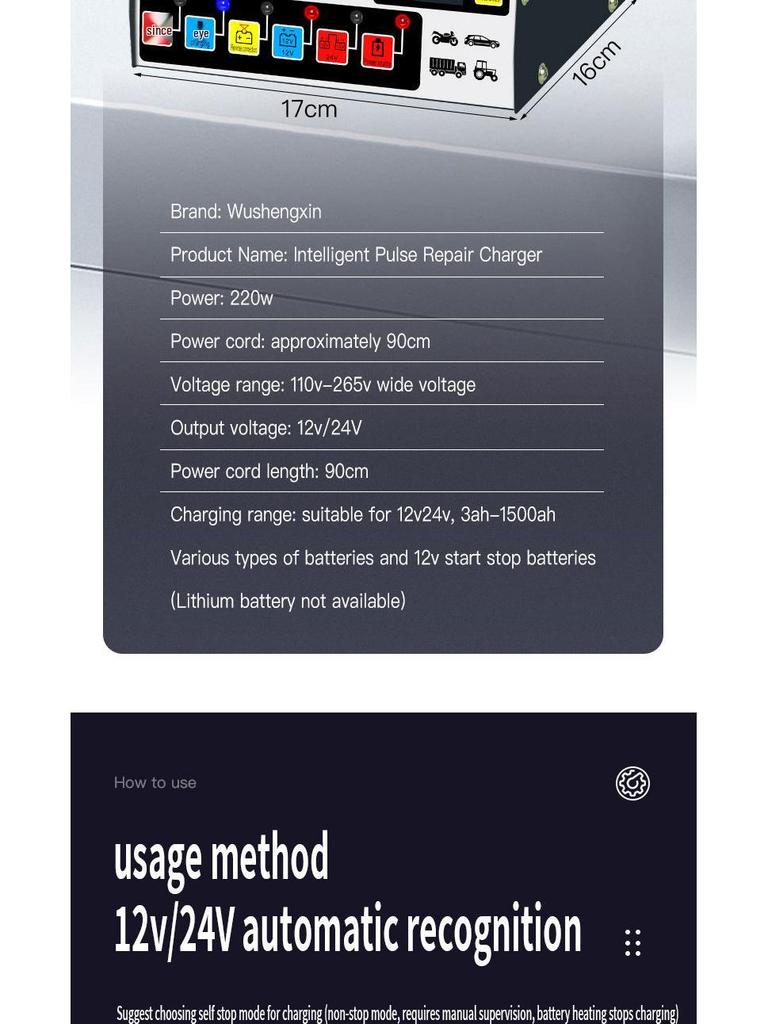 Intelligent High-Power Pure Copper Pulse Repair Charger for 12-24V Motorcycle Batteries
