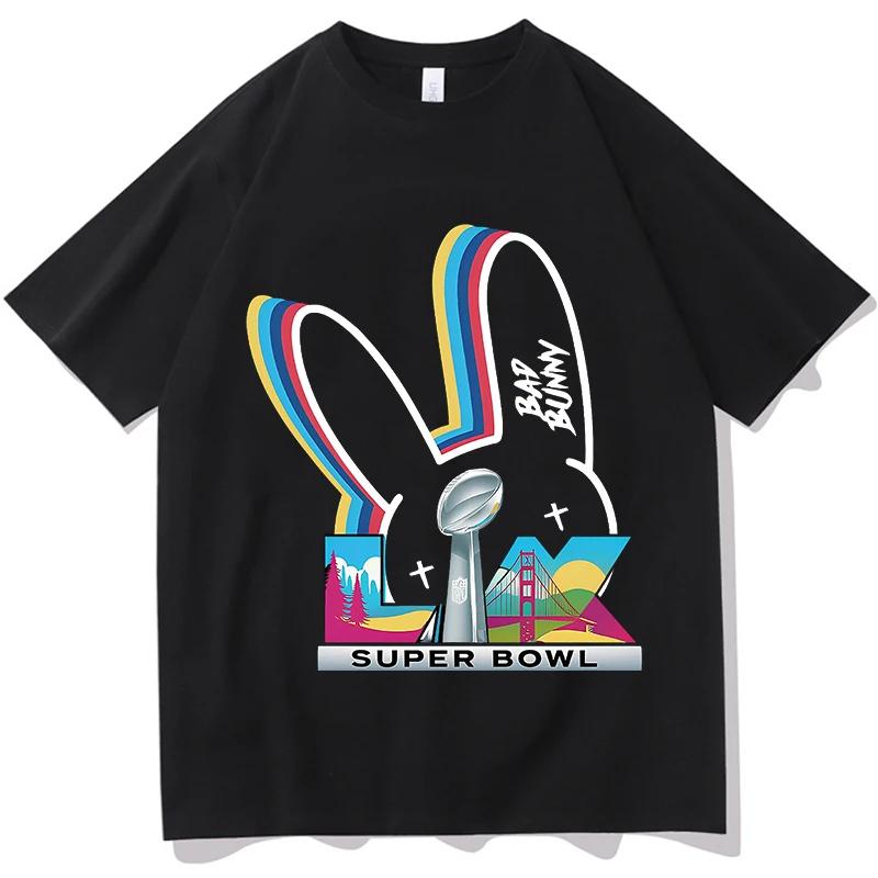 

Bad Bunny Super Bowl T-shirts Short Sleeve Cotton O-neck Fashion Tshirts Men Women Soft Clothing Unisex Streetwear Hip Hop Tops S чёрный