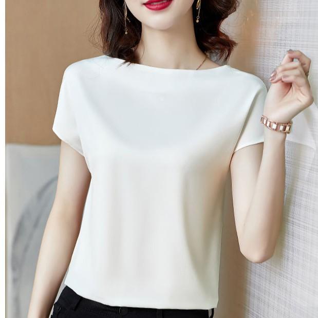 Dame Satengbluse High-end Mote Kortermet Silkeaktig Temperament T-skjorte Casual Topper