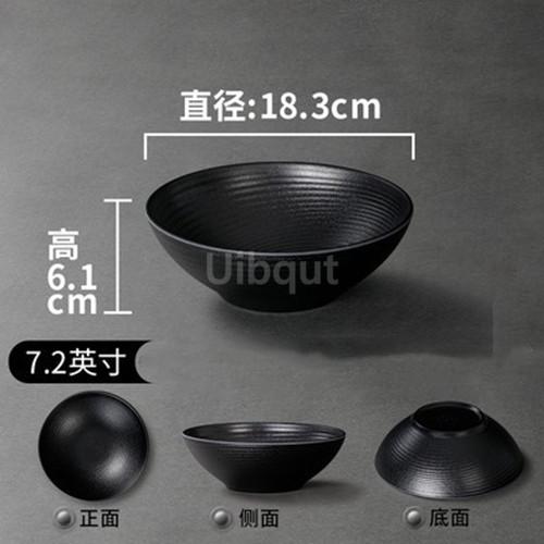 Black Melamine Tableware Black Matte Stripe Ramen Bowl Plastic Household Rice Noodle Salad Bowl Kitchen Dumpling Ramen Bowl Set
