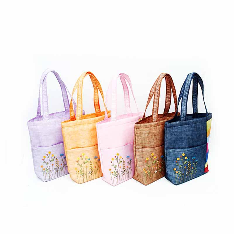 Korean Style Bamboo Yarn Embroidered Shoulder Bag Handicraft