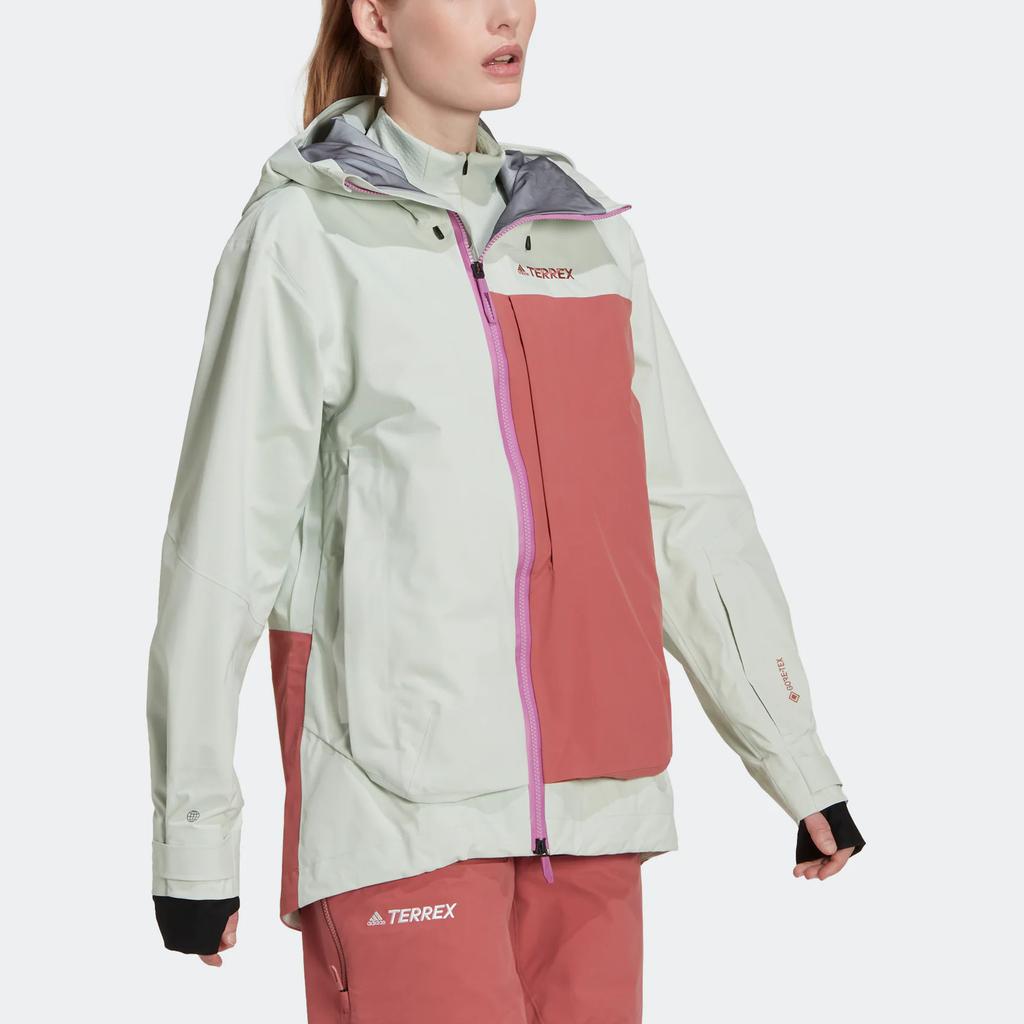 Adidas Terrex Mys 3L Gtx Jacket With Patchwork Design And Brand Logo Print Outdoor Sports Hooded Jacket Women Jacket Off-White HC7735