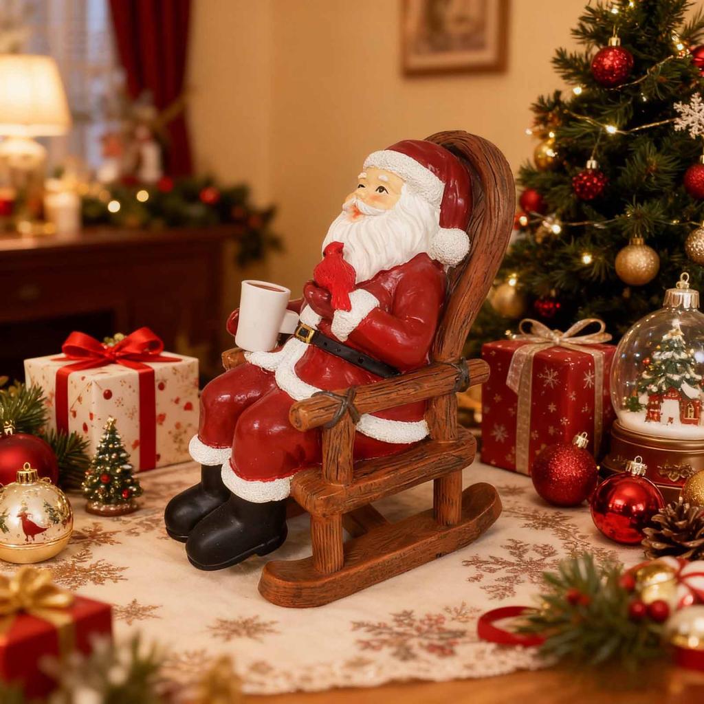 Rocking Chair Santa Claus Statue Christmas Figurine Living Room Resin Figure Miniature Figurine Ornament Collectible Sculpture