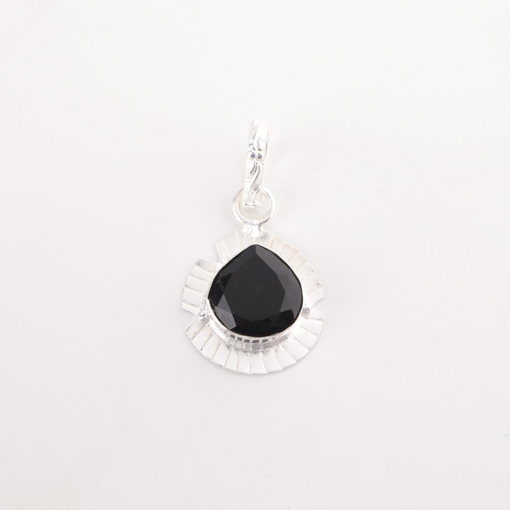 Heart Black Onyx Gemstone Sterling Silver Anniversary Root Chakra Trendy Pendant PP-8-13