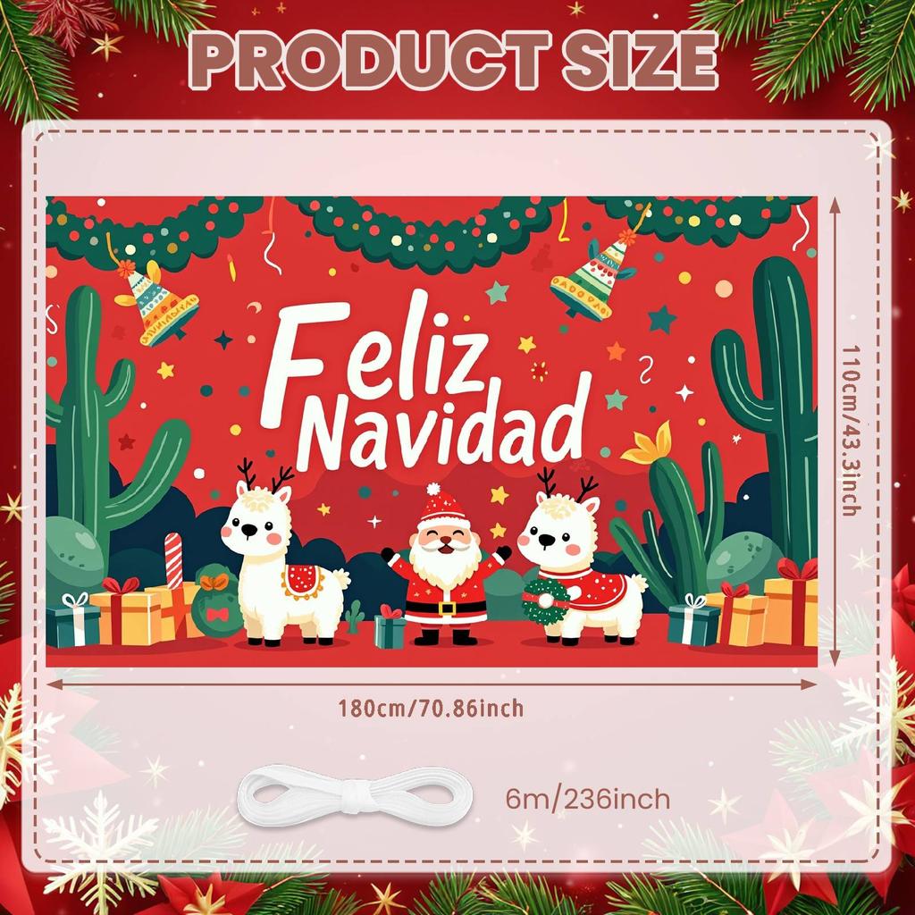 Holiday Party Banner Alpaca Design Christmas Backdrop Navidad Decor Banner Holiday Garland Christmas Banner For Holiday Event