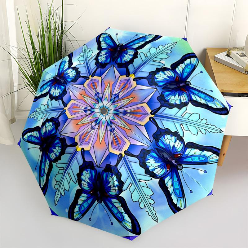 1pc Butterfly Snowflake Automatic Open/Close Umbrella, Portable Folding Umbrella, Compact Travel Umbrella For065