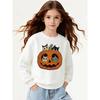 Girls' Halloween Long-sleeve Sweatshirt, Round-neck Fun Print Casual Top, Kids' Autumn Clothing, Suitable for Trick-or-treat Parties and Halloween