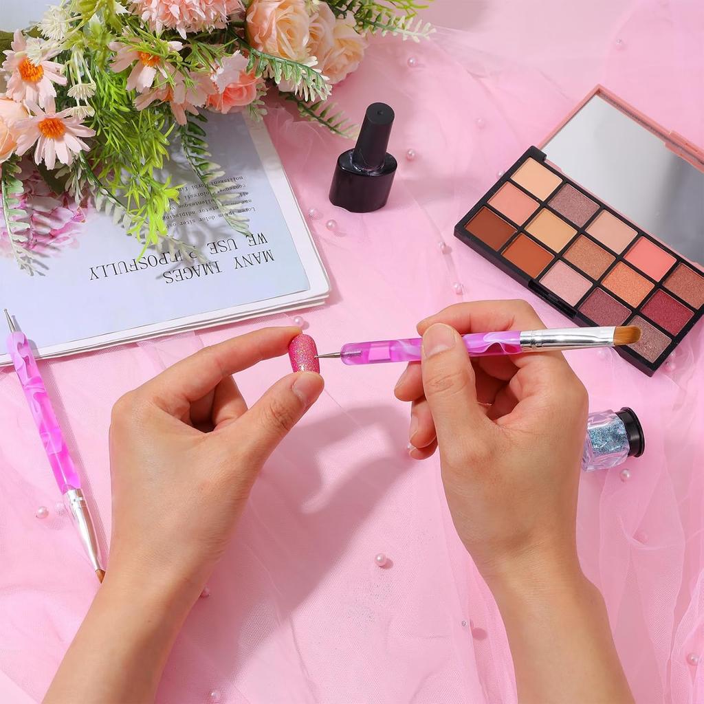 Clean Up Brush for Gel Nail Polish, 2Pcs Double-ended French Tip Brushes for Nails Professional 2 In 1 Design Acrylic Nail Brush for Gels Acrylic