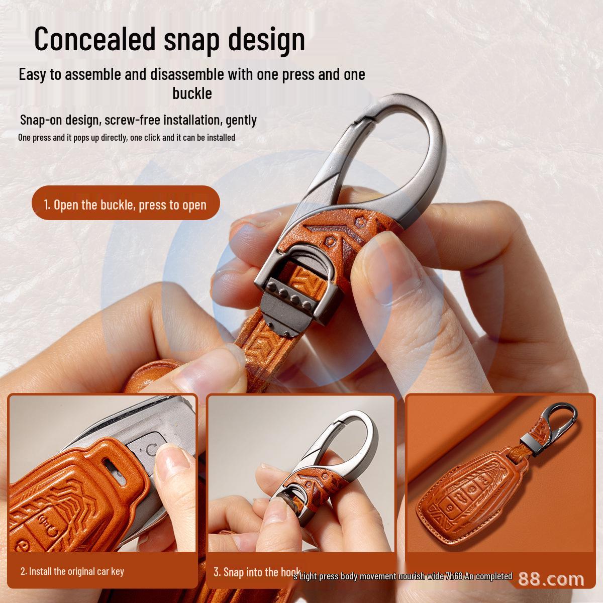 

Premium Genuine Leather Key Case for Geely Emgrand Xingrui Xingyue L Binrui Boyue Binyue Car GS A Type 4-Button Volcano Red Shell